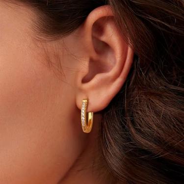 Imagem de 1 par de brincos de argola pequenos banhados a ouro 14K para mulheres e homens, minúsculos e delicados, zircônia cúbica, cartilagem dourada, hélice, lóbulo, piercings de orelha, standard, Cobre, Sem