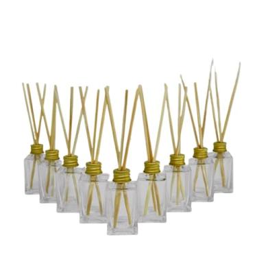 Imagem de Kit 20 Vidros Aromatizador Cubo Dourado 30ml com Tampa e Varetas – Decoração e Aromas para Casa, Escritório ou Eventos