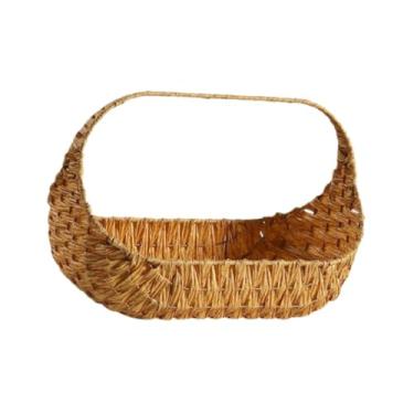 Imagem de IEUDNS Cesta de de vime, organizadora, flores, frutas, imitação de vime, cesta de armazenamento com alça para jardim, ovos de Páscoa, despensa, 37cmx29cm