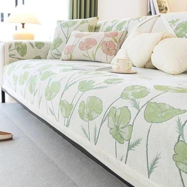 Imagem de HGTRH Capa de sofá, capa de sofá seccional, em forma de L, antiderrapante, para 3 almofadas, design jacquard de chenille, verde, 110 x 110