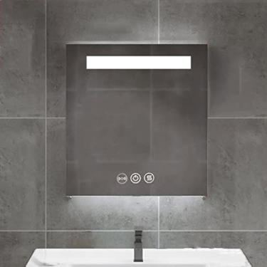 Imagem de Armários de banheiro com luzes, armários de espelho de banheiro SPXMQSS inteligente anti-neblina sensor humano de escurecimento contínuo com prateleiras espelho de LED armário montado na parede com