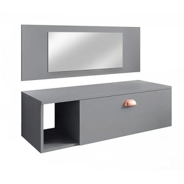 Imagem de Penteadeira Suspensa COM E SEM Espelho e Gaveta com Nicho, Dividória | Bancada Moderna p/Maquiagem e Quarto Compacto (COM ESPELHO CINZA)