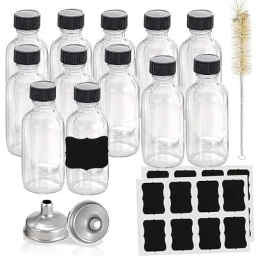 Imagem de Z-synka Garrafas de vidro pequenas de 118 ml com tampas e funis, recipiente redondo Boston Wellness de 120 ml, garrafas de amostra de uísque Bourbon para licor, óleos essenciais, molho picante, sucos