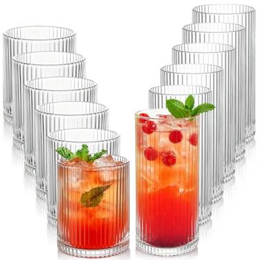 Imagem de Lumkit Copos de bebida canelados, 12 peças, copos de 340 g e 293 ml, conjunto de copos para casamento, festa, presente de Natal, transparente