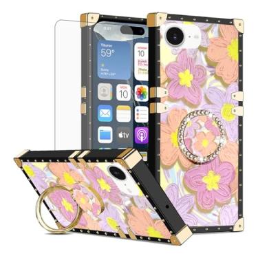 Imagem de Asuwish Capa de telefone para iPhone 16e/SE 2025/SE 4 capa magnética celular com protetor de tela e pintura flor anel protetor rígido suporte rígido i Phone16e i16e 16 e SE4 4ª geração 16eCase