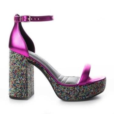 Imagem de Sandália Tanara Plataforma de Salto Bloco Com Pedrarias-Feminino