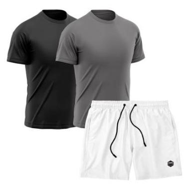 Imagem de Kit 2 Camisetas Dry Treino Fitness Academia + Short Bermuda Branco-Masculino