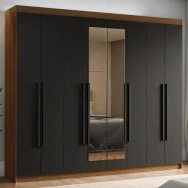 Imagem de Guarda-Roupa Casal 8 Portas Batentes com Espelho Rustic/Preto/Preto Ve