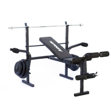 Imagem de Estação De Musculação Athletic Advanced Banco Regulável Barras E 35kg Em Anilhas Para Treino Em Casa