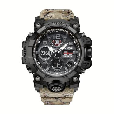 Imagem de Relógio Esportivo Com Duplo Display E Luz Noturna Led Calendário Cronômetro Bege