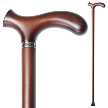 Imagem de YIVIYAR Bengala de caminhada de madeira para homens, mulheres e idosos, bengala de caminhada de madeira, auxílio à mobilidade, design clássico feito à mão com alça de aderência confortável, bastão de