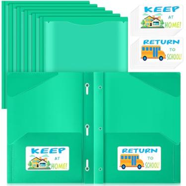 Imagem de Henoyso Conjunto de 24 pastas de plástico com 3 pinos, 2 pastas de bolso com bolsos frontais, adesivos de plástico resistente, pastas para levar para casa para conector, escola a casa, 30 x 24 cm