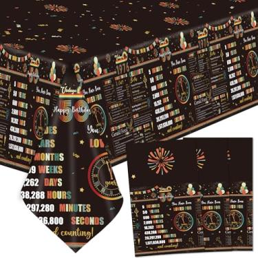 Imagem de Hokinaa Toalha de mesa para festa de aniversário de 50 anos – 3 peças de toalhas de mesa retangulares vintage retrô pôr do sol de plástico descartáveis, Happy Cheers to 50 anos de idade, em 1976