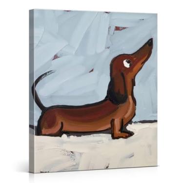 Imagem de Linda impressão de arte de parede marrom dachshund moderno cachorro Dachshund imagem animal decoração de parede para casa sala de estar quarto 20 x 25 tela emoldurada
