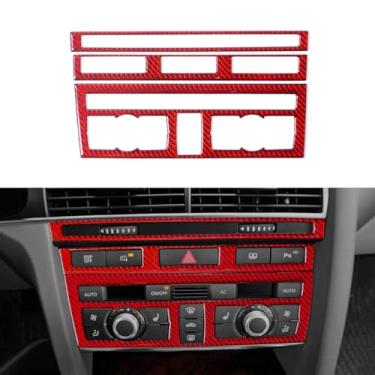 Imagem de BETTERHUMZ Decoração de console central compatível com Audi A6 S6 2005-2011 Allroad Quattro Fibra de Carbono Ar Condicionado CD Painel de Controle Adesivo Guarnição Acessórios Interior do Carro