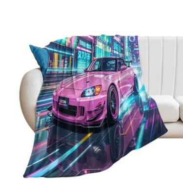 Imagem de HouLaiZhe Cobertor Super Macio Flanela JDM Carro S2000 Esportes Neon City Cobertores de Refrigeração Leve para Sofá-Cama Cadeira Sofá Carro Viagem ao Ar Livre Leve Quente 178 cm x 203 cm