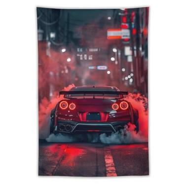 Imagem de HouLaiZhe JDM Tapeçaria de carro vermelho esportes R34 Drift carro pendurado na parede quarto decoração de casa tapeçarias estética piquenique decoração de parede arte de parede para dormitório sala
