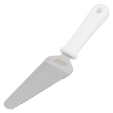 Imagem de Espátula Profissional para Bolo com Serra em Aço Inox, Cabo Branco, 27x6cm, para Confeitaria