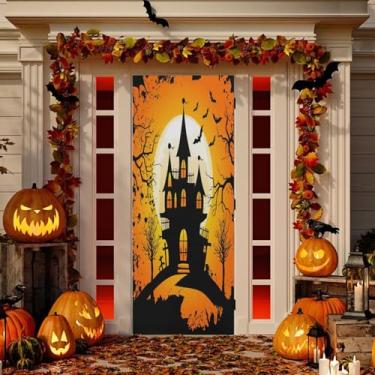 Imagem de Wassud Decoração de capa de porta de castelo assombrado faixa interna externa decoração de casa de varanda grande decoração de porta da frente 96 x 98 polegadas