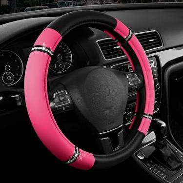 Imagem de Capa de volante de couro Road Comfort – Capa antiderrapante premium para volante de carro – Ajuste universal para carros, caminhões e SUVs de 36,8 cm a 39,4 cm - Rosa choque