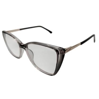 Imagem de Armação Óculos de Grau Feminina Valencia em Acetato (Cinza com Transparente)