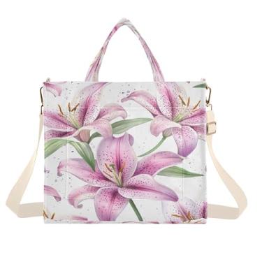 Imagem de Burbuja Sacola feminina Pink Lilies, bolsa tiracolo de veludo cotelê para compras, trabalho, viagem, P, B405, Small