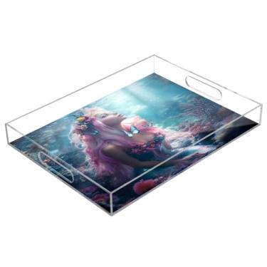 Imagem de STAYTOP Linda bandeja de servir de acrílico sereia 15,7 × 11,20 cm, bandejas decorativas à prova de derramamento, organizador de bancada para café da manhã, chá, comida, maquiagem