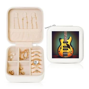 Imagem de Caixa de joias quadrada com impressão de instrumentos musicais de guitarra baixo caixa de armazenamento portátil para anéis femininos brincos colares