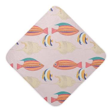 Imagem de Burbuja Toalha de banho de bebê Peixes coloridos - Toalha com capuz de musselina macia e absorvente para recém-nascidos e bebês, 76 x 76 cm