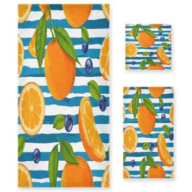 Imagem de STAYTOP Conjunto de toalhas de laranja e mirtilos 3 peças, toalha de secagem rápida altamente absorvente para academia, spa, banheiro