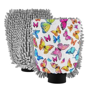 Imagem de STAYTOP Lindas luvas de lavagem de carro de borboleta, 2 peças, luvas de microfibra de chenille, sem arranhões, panos de esponja de lavagem ultra absorventes para carros, limpeza doméstica - G