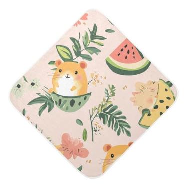 Imagem de STAYTOP Toalhas de bebê com capuz de musselina de hamster fofo de desenho animado, toalha de banho super macia, toalhas de banho absorventes para banho recém-nascido unissex 76 x 76 cm