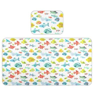 Imagem de Burbuja Tapete refrescante para bebês com estampa de peixe colorido, tapete de seda gelada para colchão de berço, almofada de dormir com fronha para meninas e meninos, 71 x 132 cm
