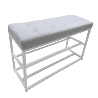Imagem de Banco Sapateira 80cm Industrial Estofado Cores Decorativa Hall De Entrada Luxo sapateira hall de entrada para Hall de Entrada, Corredor ou Quarto(Estrutura Branca/Assento Cinza)