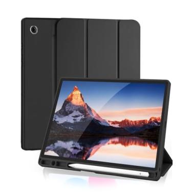 Imagem de Capa para Samsung Galaxy Tab A8 10.5 Polegadas 2022/2021, com Suporte para Pencil Parte Traseira em TPU Macio função de ativação/desativação automática, Preto