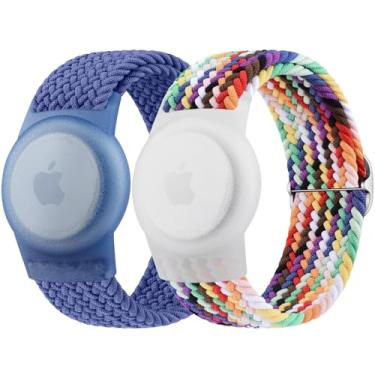 Imagem de Vanjua Pulseira para Apple AirTag, capa protetora compatível com suporte para rastreador GPS Air Tag com pulseira trançada, pulseira de relógio ajustável antiperda para crianças idosas (azul +