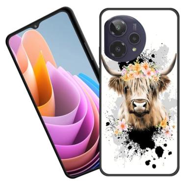 Imagem de BFUKVOU Capa para Cricket Icon Plus 2026, capa protetora de corpo inteiro de borracha de silicone macio premium para Cricket Icon Plus 2026, vaca Highland com coroa de flores