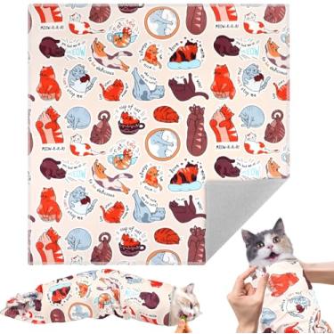 Imagem de Galaton Envoltório de cuidados para gatos de 70 cm para cortar unhas, envoltório de tecido autoadesivo com padrão de gato para gatos, ferramenta multifuncional antiarranhões para escovar os dentes