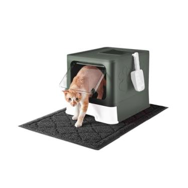 Imagem de Medario Caixa de areia para gatos com tapete de areia extragrande e pá, grande caixa de areia dobrável com tampa, caixa de gatinho fechada, saída de entrada superior frontal, controle de odor fácil de