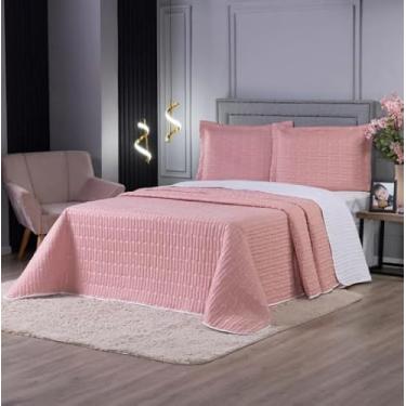 Imagem de Kit Cobre Leito Bordado Fios – Colcha de Cama Solteiro Enxoval Elegante e Confortável para Quarto (Rose/Retro,Solteiro)
