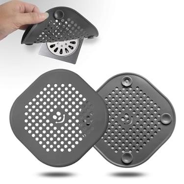 Imagem de 2 peças de capa de ralo apanhador de cabelo protetor de ralo de silicone para chuveiro, cozinha, banheiro, banheira (cinza)