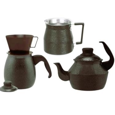 Imagem de kit Chá Café 3 PÇ Fervedor Bule Chaleira Craqueado e polido(CRAQUEADO)