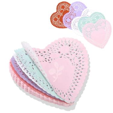 Imagem de Doilies de papel em forma de coração - Papel de renda para decoração de artesanato (20 cm)