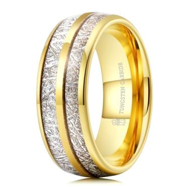 Imagem de THREE KEYS JEWELRY Aliança de casamento de tungstênio de 6 mm e 8 mm imitação de meteorito prata polida, Metal, Sem pedra preciosa