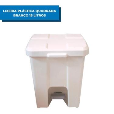 Imagem de Lixeira Plástica Quadrada 15 litros com Pedal Branca - JSN