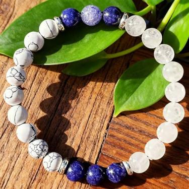 Imagem de Pulseiras elásticas femininas howlita lápis-lazúli para paciência calma artesanal contas de cristal natural joias, One Size, Pedra, Sem Pedra Preciosa