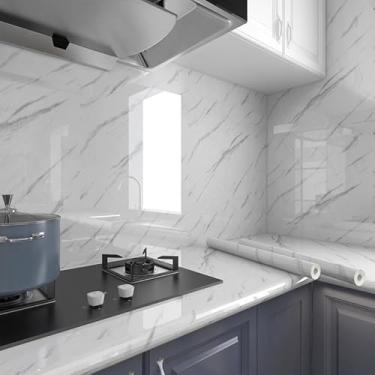 Imagem de Adesivos de cozinha Resistente a Agua/Óleo/Fogo/Alta Temperatura - Usável em fogão/armário/porta Inovação com Filme hot papel de parede cozinha papel de parede adesivo(5M*60CM-BRANCO)