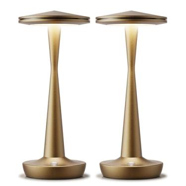 Imagem de SAKRINGT Candeeiro de mesa recarregável sem fio, luz de mesa LED operada por bateria de 72 horas, lâmpada portátil de toque regulável para restaurante, pátio, jantar, acampamento ao ar livre (pacote