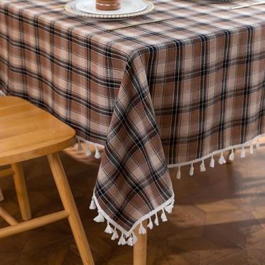 Imagem de Erbnaryx Toalha de mesa xadrez para mesas quadradas 159 x 250 cm, toalhas de mesa com franjas, toalha de mesa decorativa para cozinha e sala de jantar, marrom