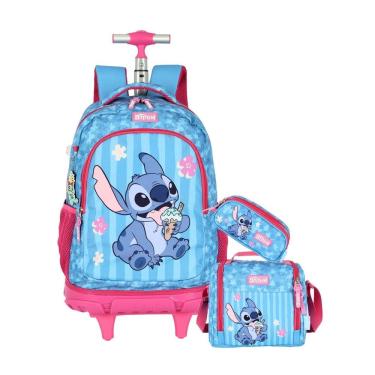 Imagem de Kit Lilo Stitch Mochila Rodas + Lancheira + Estojo Triplo